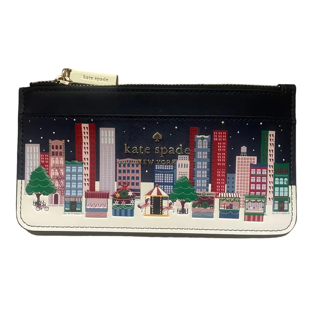 Kate Spade NEW Winter Wonders Large Slim Card Holder Wallet Leather Holidays